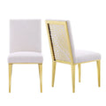 Upholstered Boucle Dining Chair with Geometric Gold Metal Legs