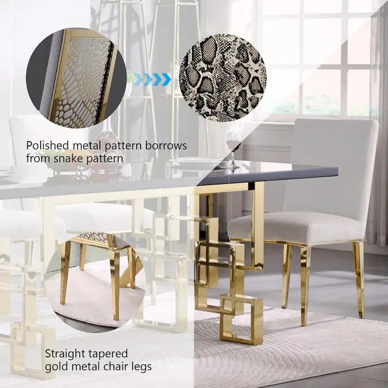 Upholstered Boucle Dining Chair with Geometric Gold Metal Legs