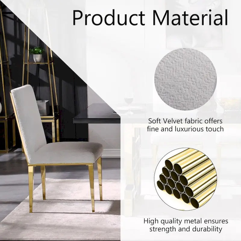 Upholstered Boucle Dining Chair with Geometric Gold Metal Legs