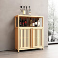 Freistehender Bambus-Mehrzweckschrank mit Lamellentüren, Naturfinish