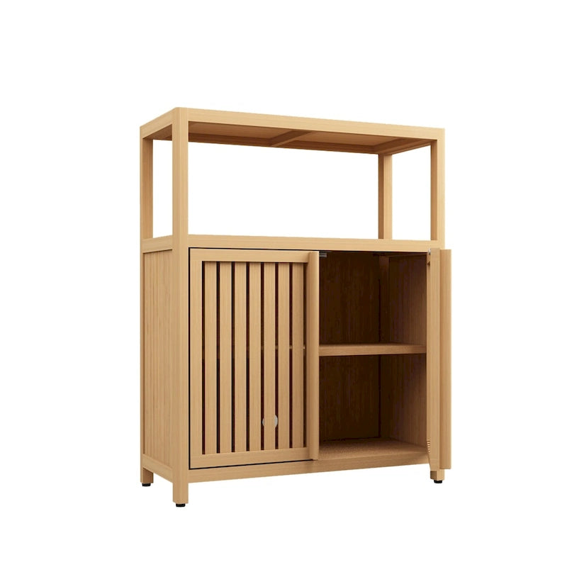 Freestanding Bamboo Storage Cabinet with Louvered Doors Natural Finish