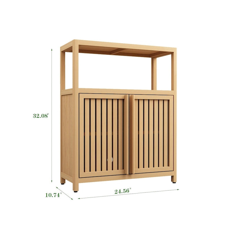 Freestanding Bamboo Storage Cabinet with Louvered Doors Natural Finish