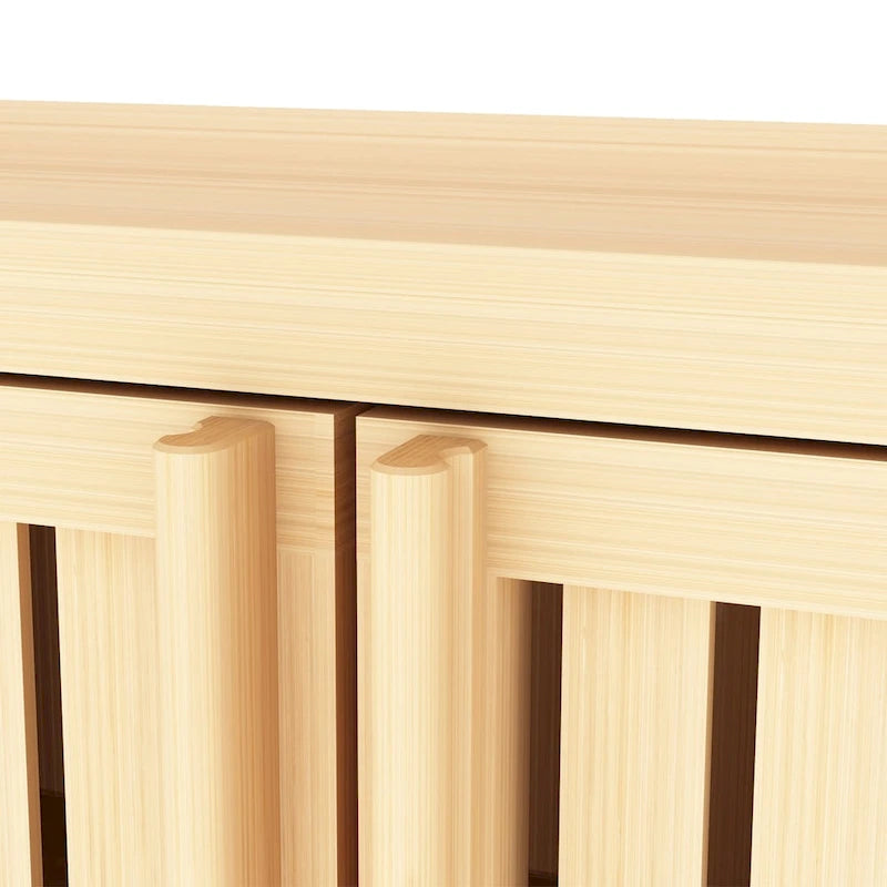 Freistehender Bambus-Mehrzweckschrank mit Lamellentüren, Naturfinish